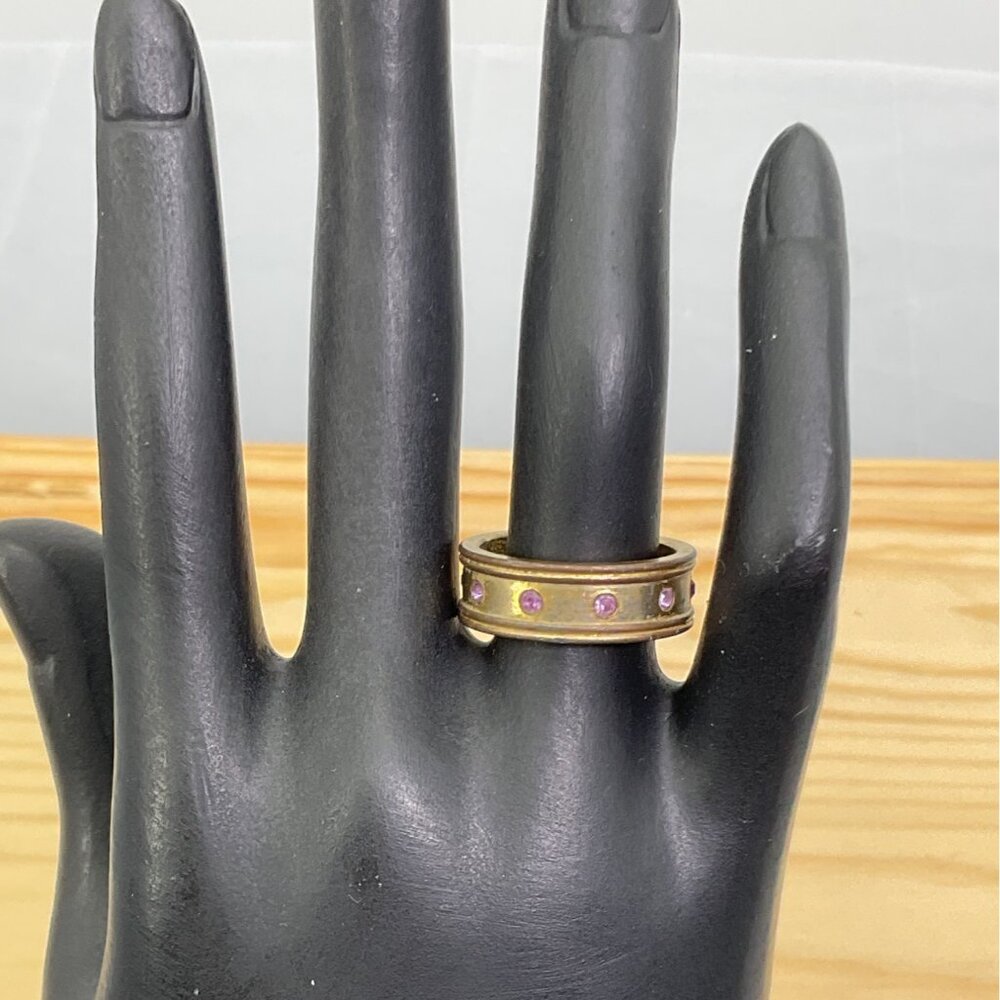Gold Tone Dress Ring with Pink/Purple Rhinestones